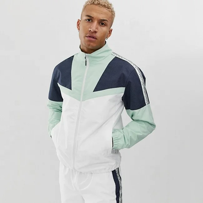 Custom Logo Color Block Windbreak Sportswear Men Two Piece