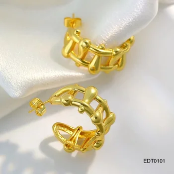 Luxury Jewelry Women 18K Yellow Gold Plated Huggies Earrings