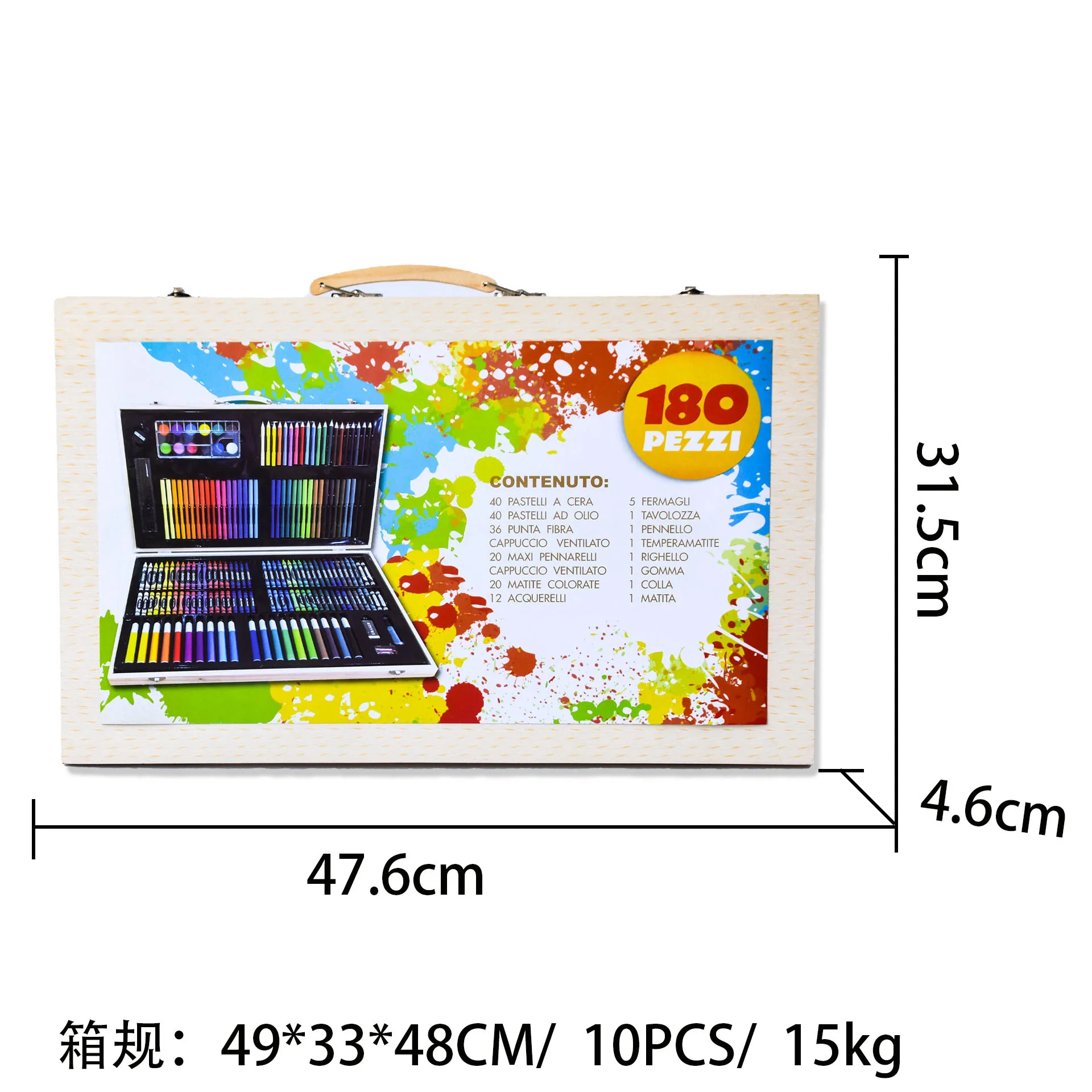 Wooden Art Box & Drawing Kit With Crayons Oil Pastels Colored Pencils