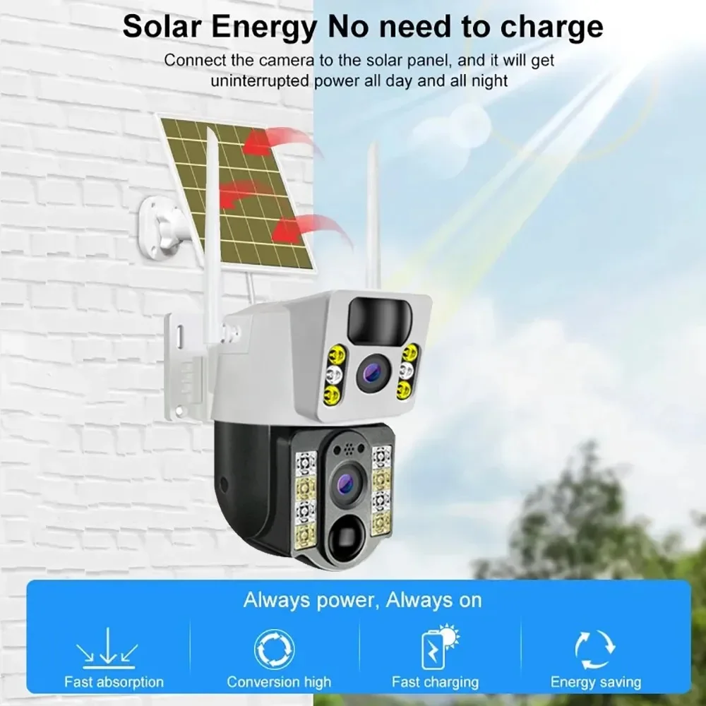Wifi Solar PIR Ptz Camera with Dual Lens Camera Support Two Way Voice Intercorn