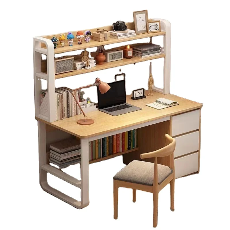 Wooden Study Computer Workstation With Storage Shelves and 3 Drawers ...