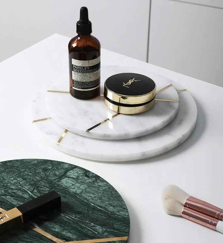 Оптовая продажа новый дизайн круглая мраморная разделочная доска с золотистой медной линией для домашнего