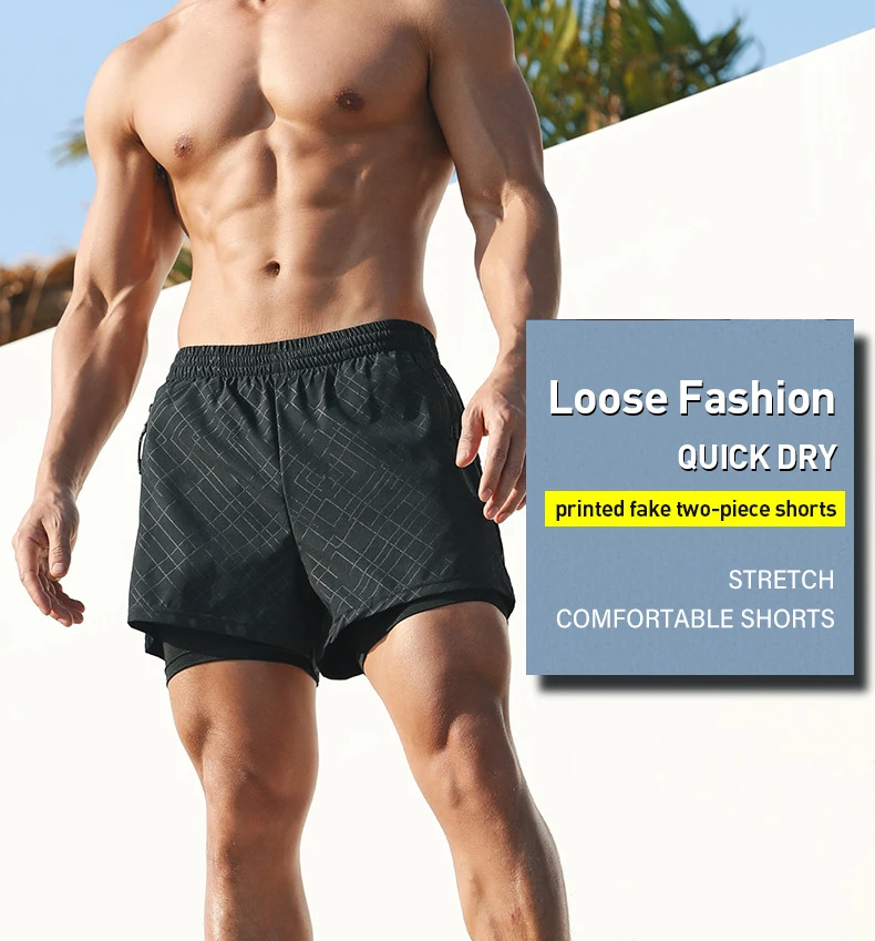 2 In 1 5 Inch Sweat Gym Shorts Men Compression Liner Woven Emed Polyester Workout Double Layer Mesh Shorts821_voghion.com