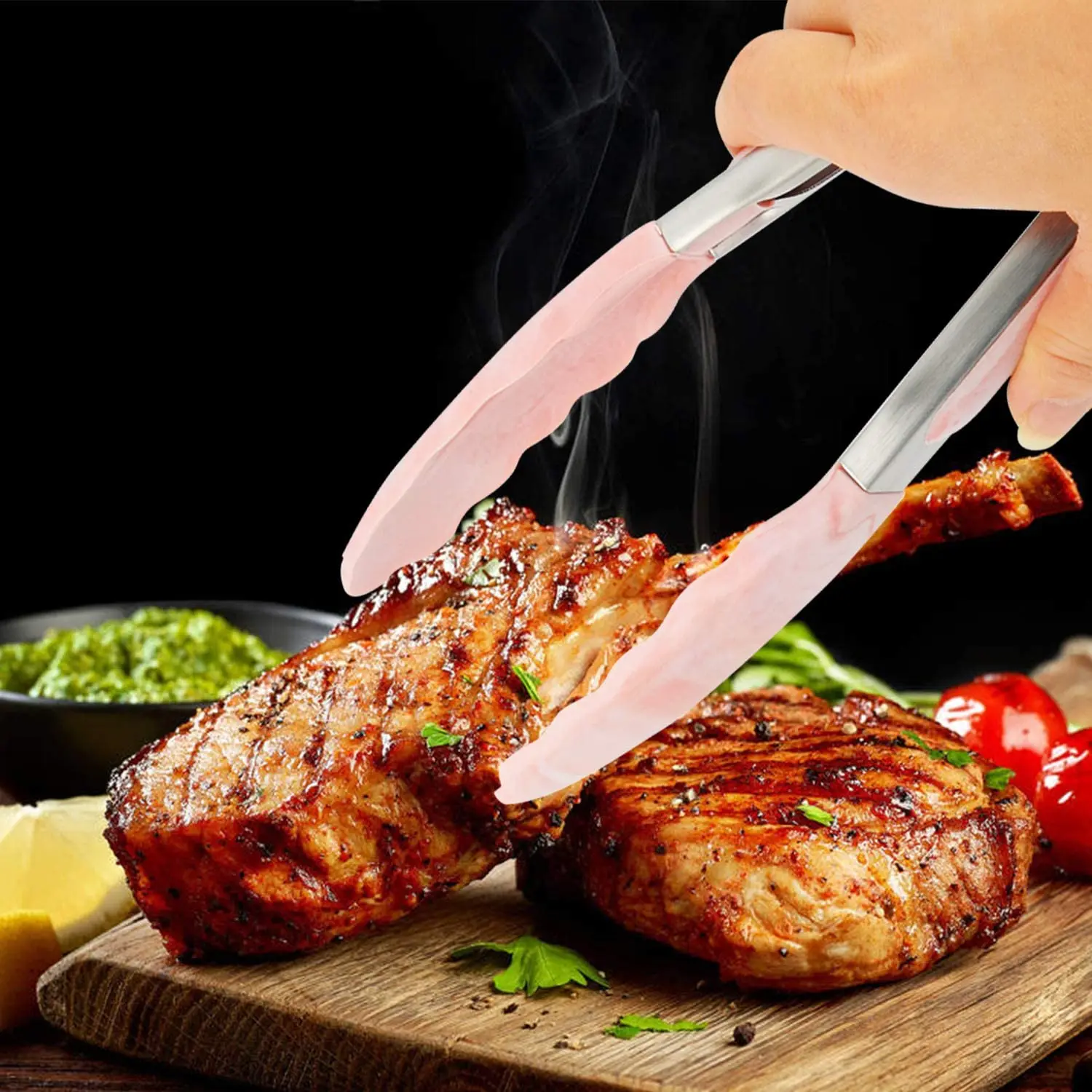 USSE Kitchen Cooking BBQ Grilling Tongs Set 7 9 12 Inch Silicone Metal Hand Design Style for Food Salad Serving BBQ Box Packed details