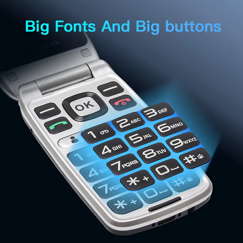 UNIWA V202T Double Screen 4G Volte Flip Keypad Mobile Phone with SOS Button for Seniors