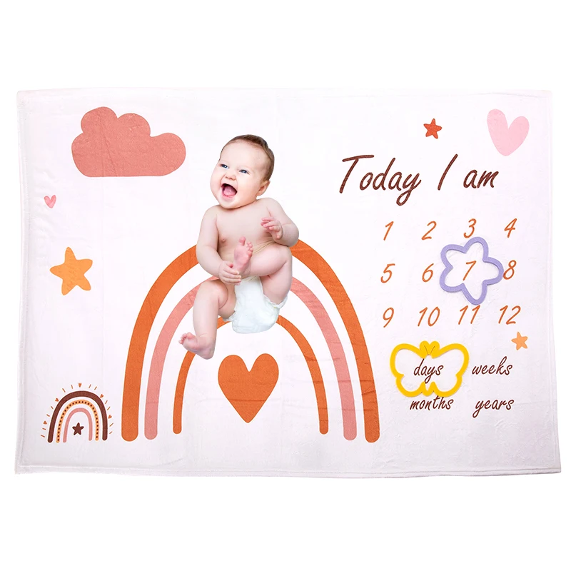 Lovely Baby Milestone Blanket for Girl Boy- Monthly and Year Age Blankets with Number Chart Newborn Photoshoot Photo Props supplier