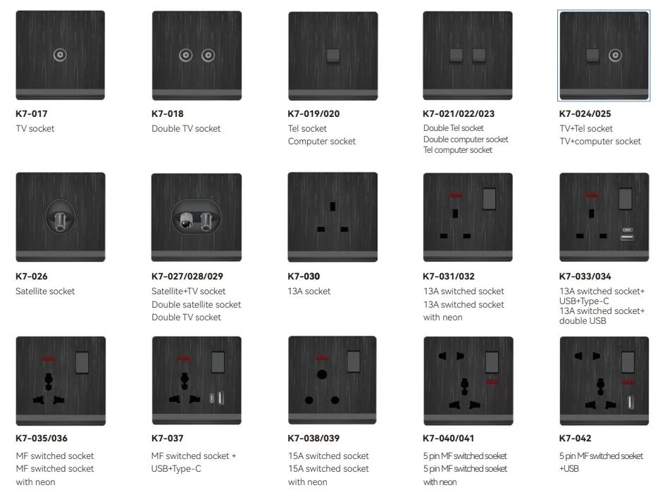 K7 Series New Design Wall Light Switches Electrical 2Gang 2 Way Supplies UK Standard Wall Switch
