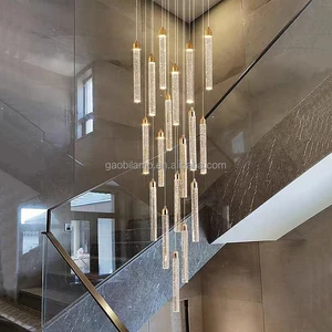 Modern Aluminum & Crystal Chandelier for Indoor Rooms Hotels Stair Lighting Remote Control Adjustable Height Warm White