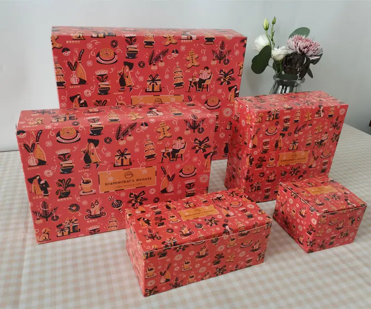 High Quality Cardboard Cake Paper Box Cookie Packaging Box Pink Waterproof Donut Box