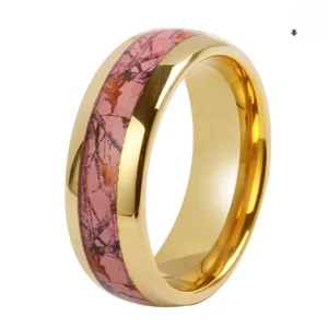 Men and Women Turkish Pink Camo Gold Engagement Tungsten Ring