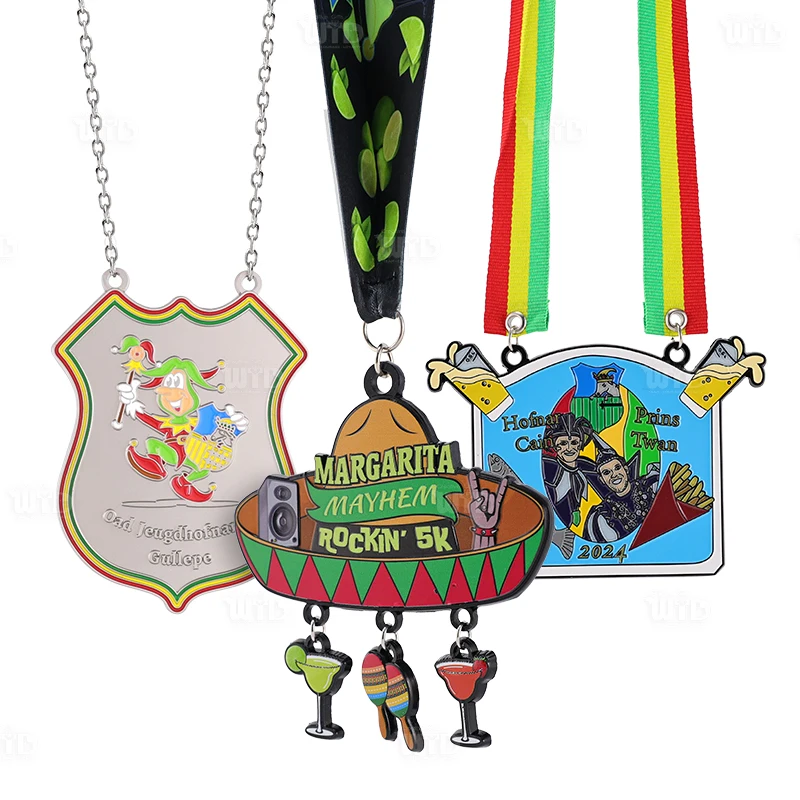 Medalha Personalizada de Carnaval com Fita, Liga de Zinco 3D, Alta Qualidade, Medalha Metálica de Carnaval, Medalhas Esmaltadas com Logotipo