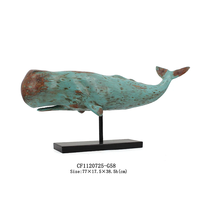 Artificial Creative Resin Coastal Wooden Look Sperm Whale Sculpture with Base for Aquarium Decor manufacture