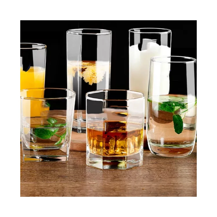 Customized Round Transparent Glass Water Cups Drinking Juice Beer Wine Highball Glasses Cups for Wedding Restaurant Glassware