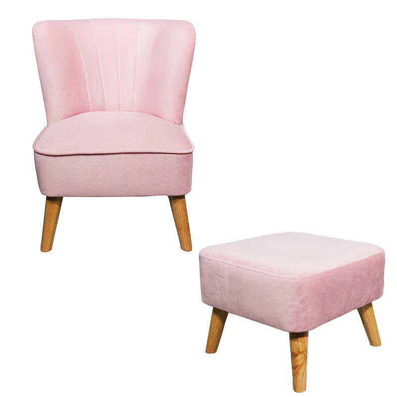 Kids Wooden Frame Lazy Armchair with Stool Set for Children Use in Living Room Bedroom Lovely Chair and Ottoman for Baby