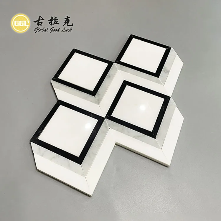 Diamond Shape Marble Waterjet Mosaic For Kitchen Backsplas Floor Tile