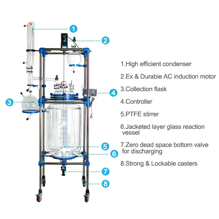 TOPTION Factory Direct Sales 1L 2L 3L 5L 10L 20L 50L 100L 200L 250L Chemical Jacketed Glass Reactor with Best Price