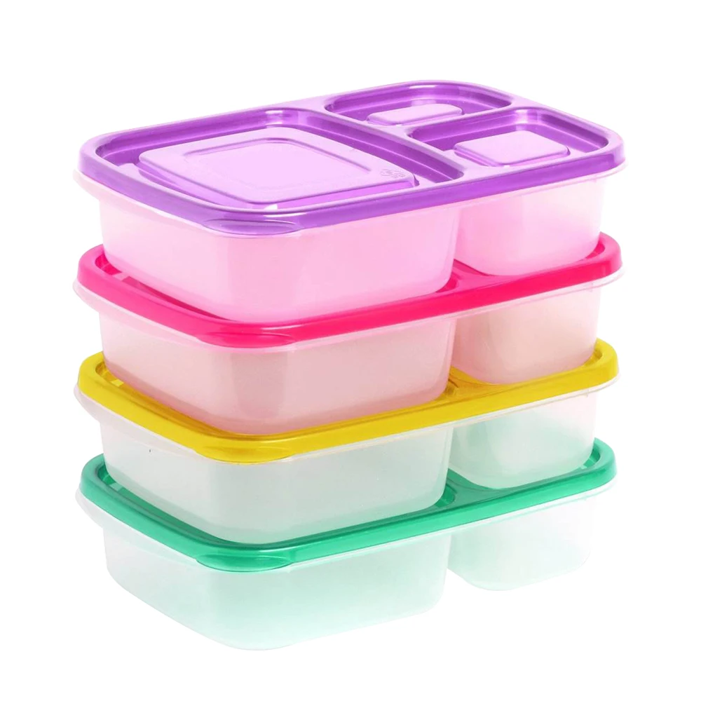 Modern 3-compartment Pp Plastic Food Lunch Box Square Western Style ...