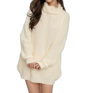 Custom High Quality Turtleneck Women's Knitwear Long Sleeve Straight Mini Winter Ladies Thick Knit Sweater Dress