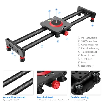 Neewer Camera Slider Carbon Fiber Dolly Rail, 16 Inches/40 Centimeters with 4 Bearings for iPhone & Android Cell Phones detail image