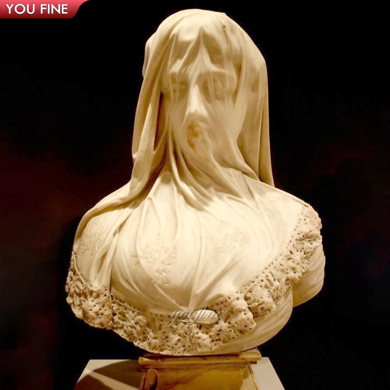 手彫りのヴェイルド・ヴェスタル・バージン大理石像 Giovanni Strazza 60cm