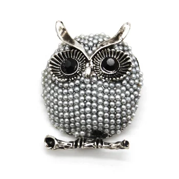 Wholesale Price Vintage Pearl Rhinestone Brooches Alloy Owl Animal Trendy Brooch Pins Women Jewelry