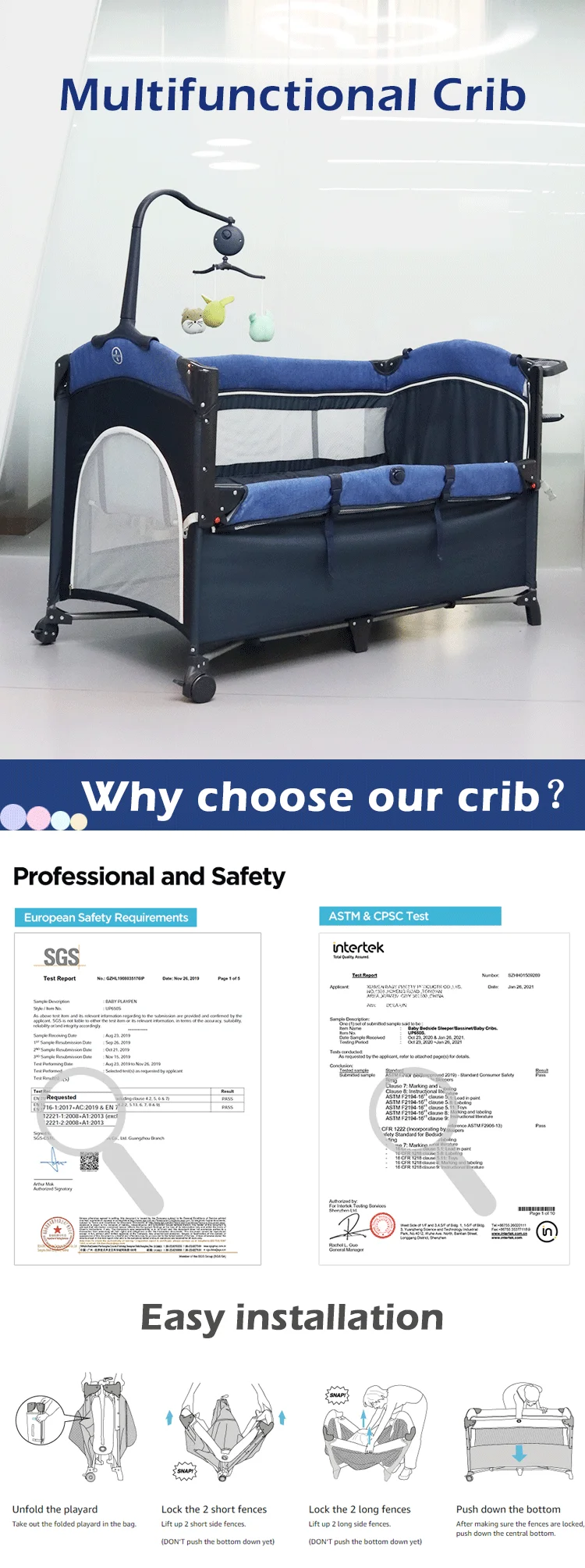 Hot Sale In Stock Oem Movable Baby Bedside Bed Baby Game Bed With Toys Customized Logo Folding