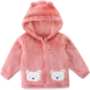 JingleBaBa Unisex Baby Fleece Jacket Winter Sherpa Lined Hoodie Cute Bear Ear Garment Dyed Printed Baby Outerwear 12M-5T