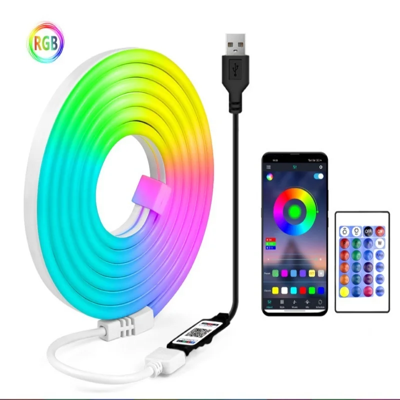 RGB Light Strip USB Interface Bluetooth APP Music Control Full-color Running Light Flexible LED Waterproof Light Strip for Sauna