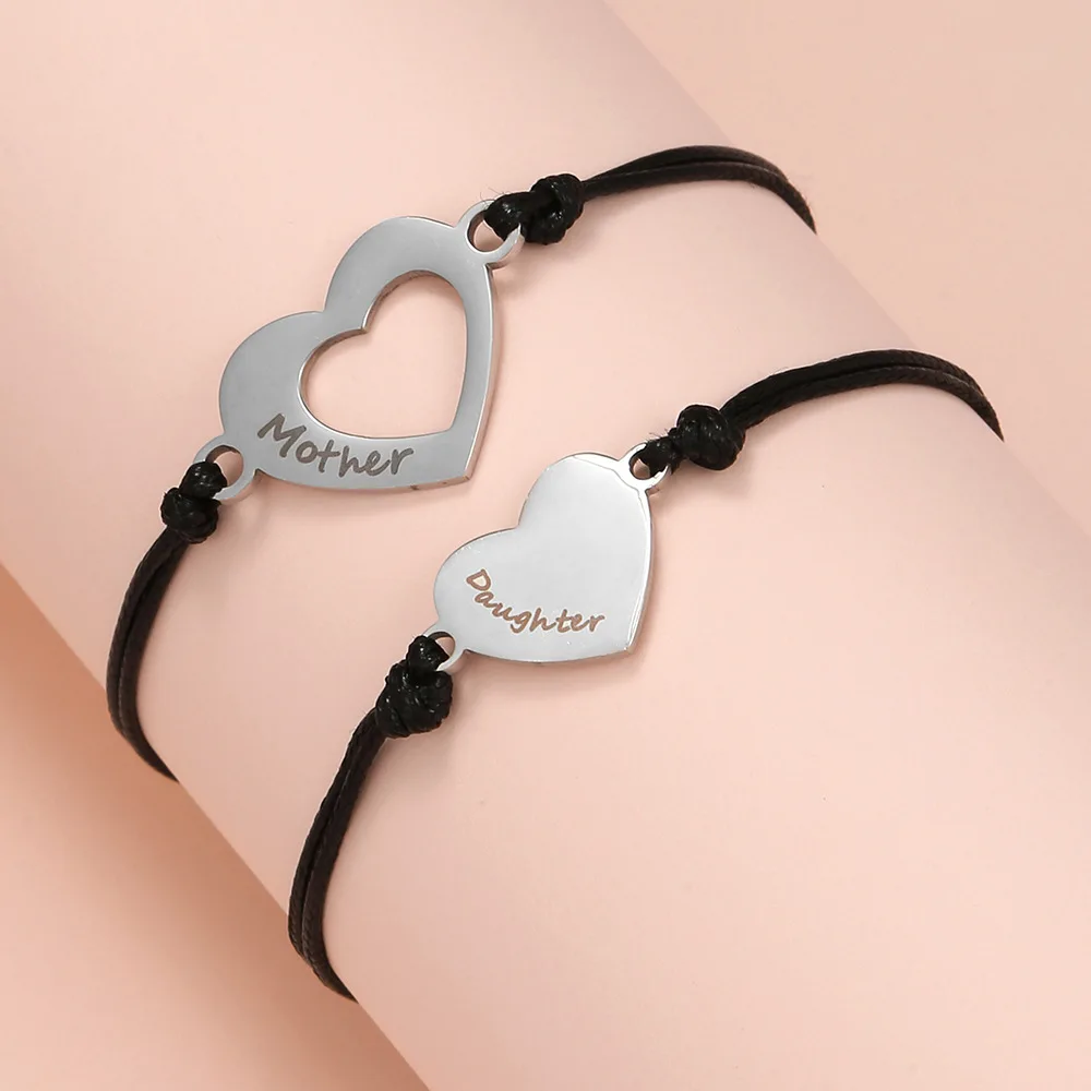 Mother Daughter Bracelets Set 2pcs Mommy and Me Matching Stainless