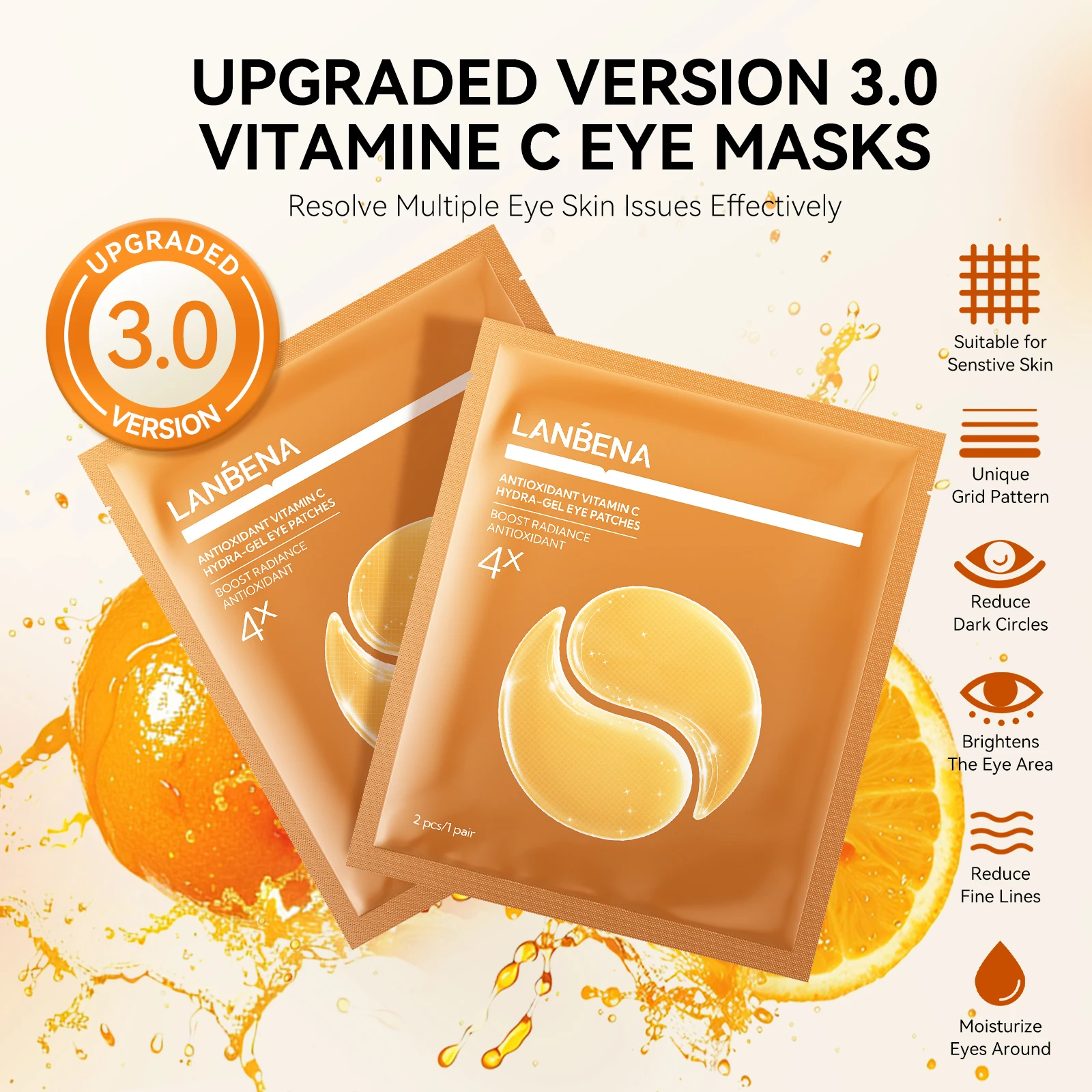 Lanbena New Arrival Eye Patches for Dark Circles VC Hydrogel Collagen Label Sheet Eye Maskss