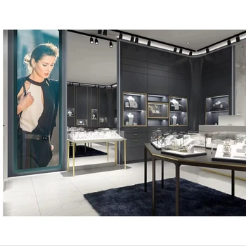 Customized Luxury jewelry showroom wall showcase store display cabinet jewelry shop display