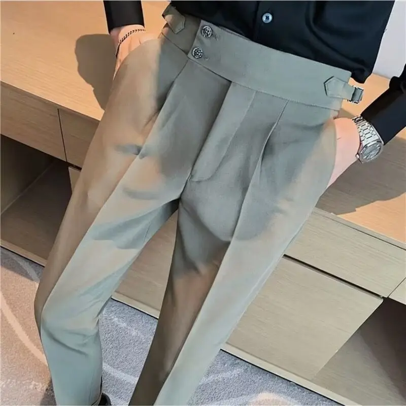 Casual Suit Pants For Men's Summer High Waisted Straight Leg Pants Slim ...