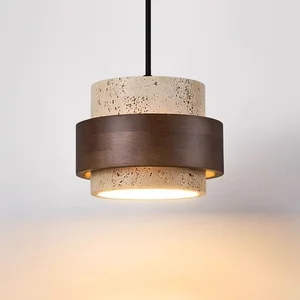 Vintage Wabi-Sabi Style Natural Yellow Travertine Pendant Light Retro Adjustable Chandelier for Bedroom Bedside Dining Room