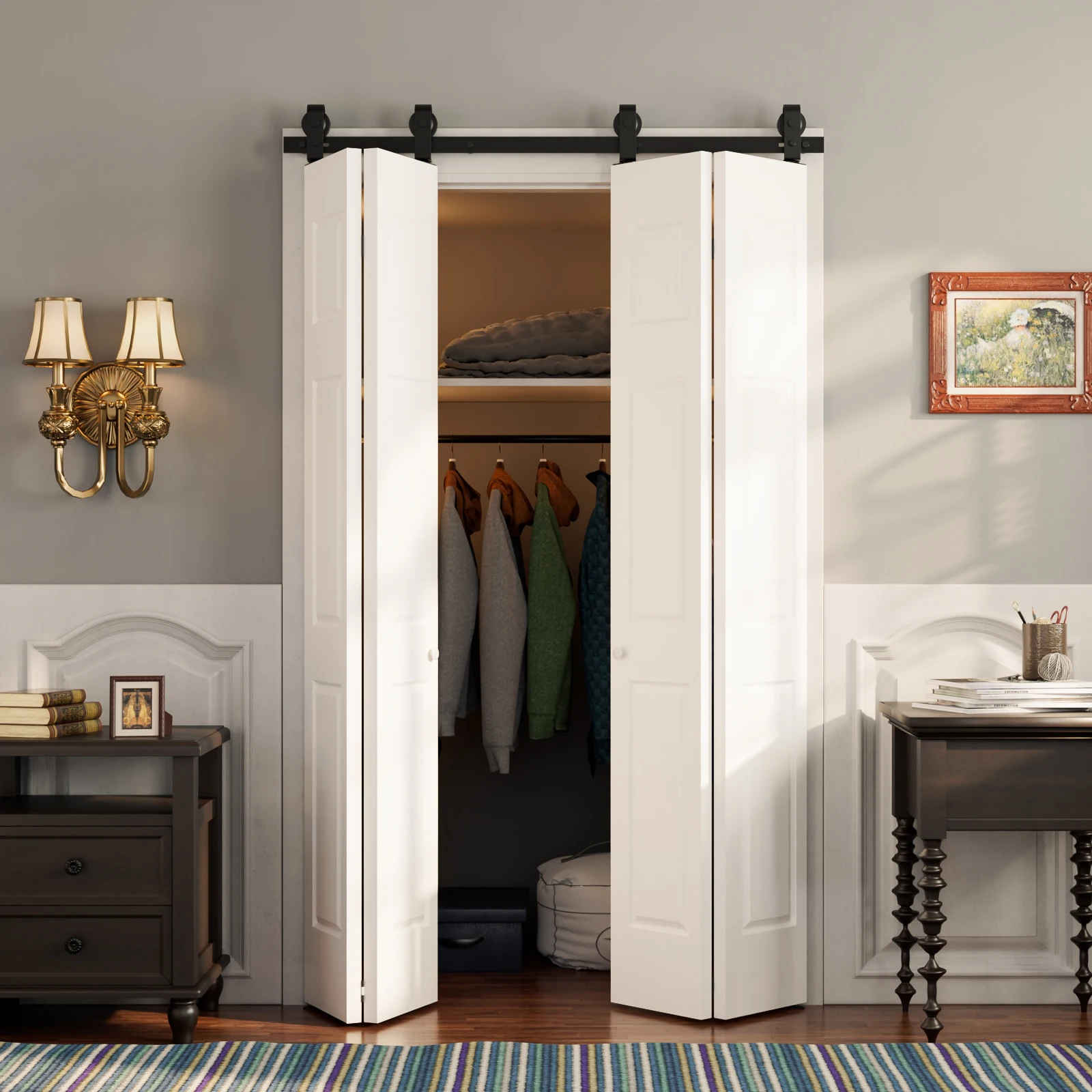 New Coming Bifold Sliding Barn Door Hardware Kit,Bifold Closet Door