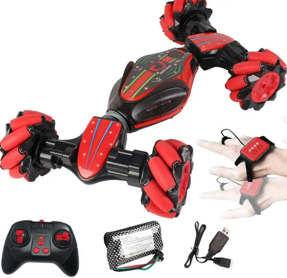 HOSHI 4WD RC Stunt Car Watch Control Car Gesture Sensor Control Deformable Electric RC Drift Car Toys with LED Light