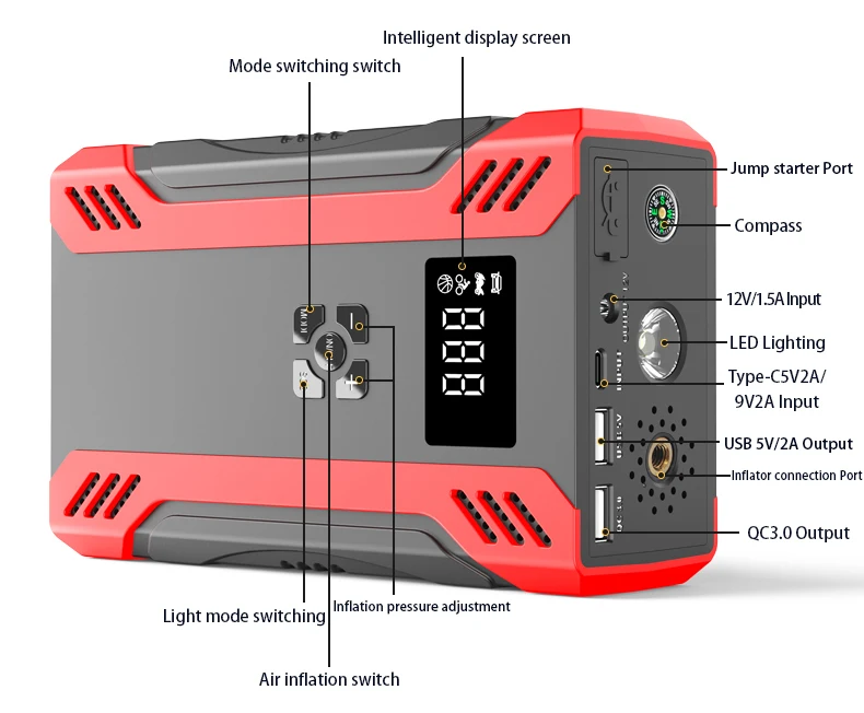 Новое поступление, оптовая продажа, портативное автомобильное пусковое устройство с воздушным компрессором, аккумулятор 29600 мВт