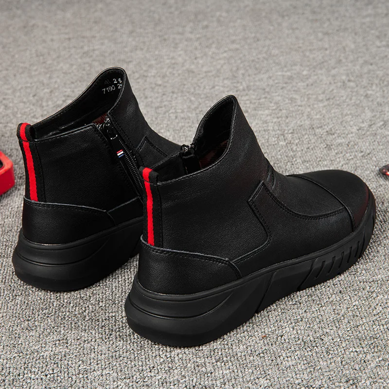 New Style Men's Genuine Leather Boots Fashion High Top Zipper Up Shoes Waterproof Comfortable Casual Walking Driving Shoes