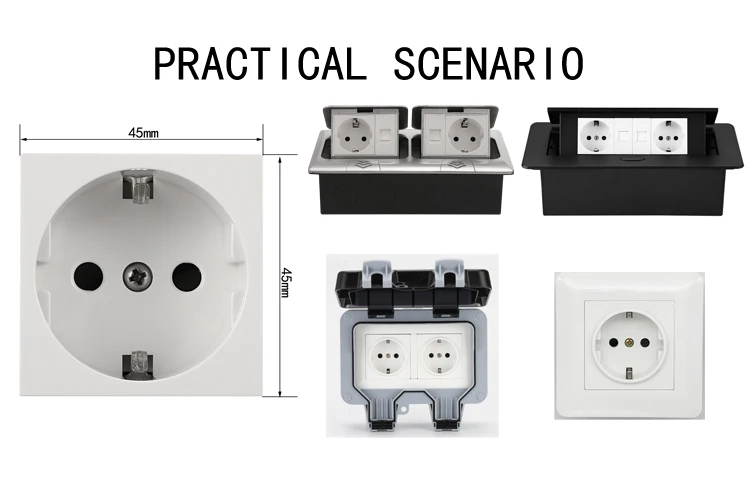 Wholesale 45 type European standard power socket black and white PC panel AC 110~250V 16A wall power socket