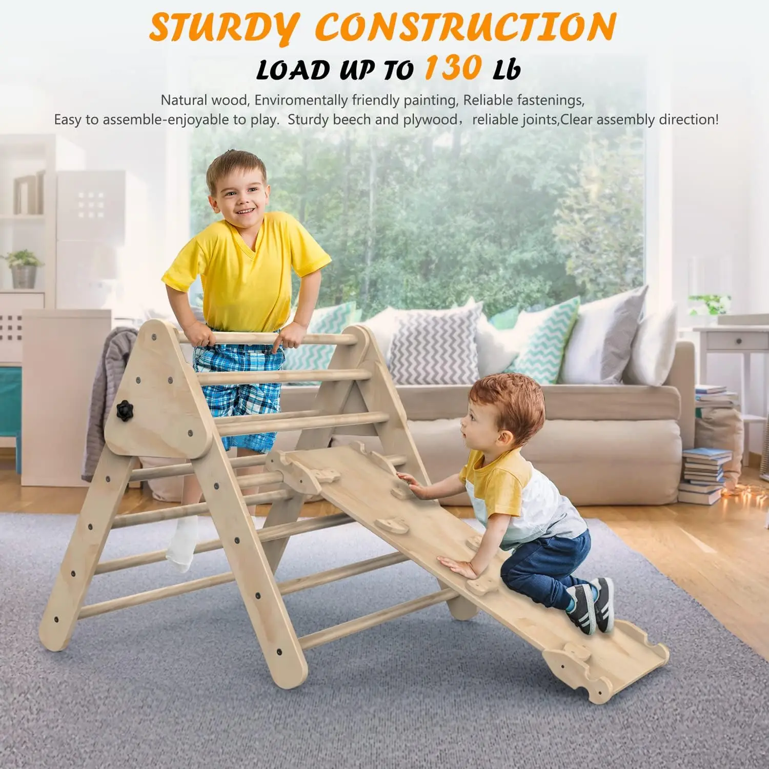Climbing Triangle Set with Ramp Indoor 3 in 1 Wooden Kids Triangle Children Climbing Frame with Ladder