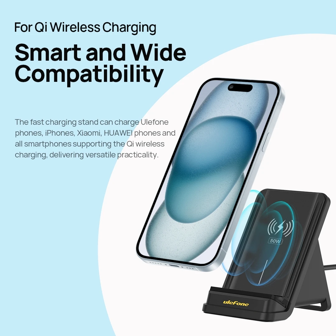 50W Ulefone Air-cooled Wireless Charger Phone Bracket Wireless Vertical  Charger Stand for Most Mobile Phone