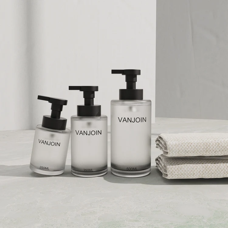 250ml 350ml 500ml Round Cylinder Glass Bottle Foaming Pump Wide Mouth for Cleaner Filling 2-pack 4-pack Gift Set Soap Dispenser