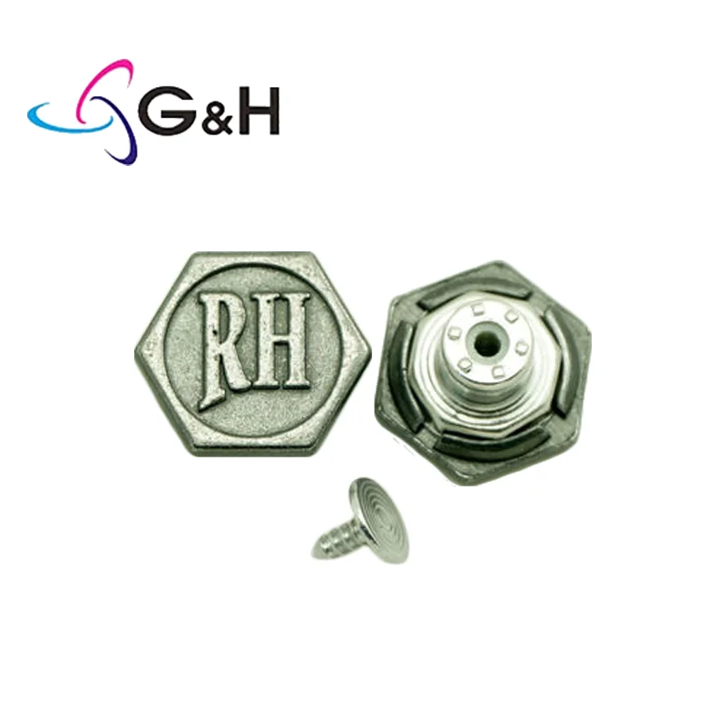 OEM High Quality Custom Brand Logo Garment Accessories Denim Button With Rivets Embossed Zinc Alloy Jeans Button for Jeans