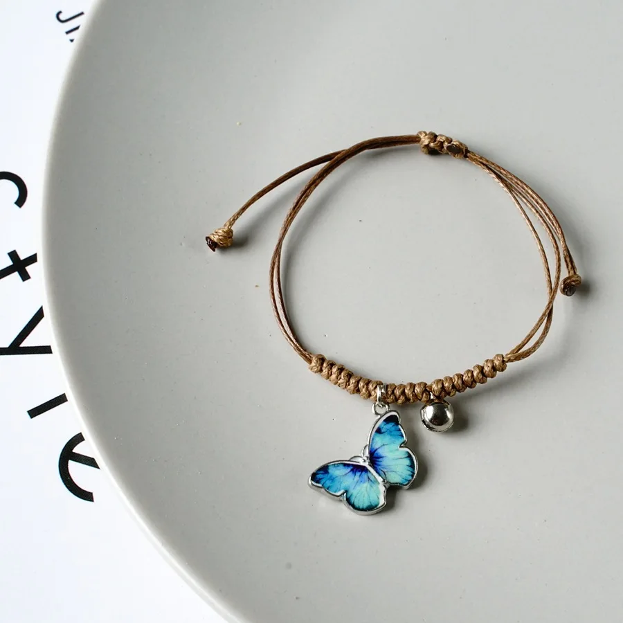 Handmade Braided String Bracelet for Women Blue Butterfly Pendant Adjustable Charm Bracelets & Bangles Fashion Girl Jewelry Gifts Jewellery Bracelets Woven & Braided Bracelets Friendship Bracelets 