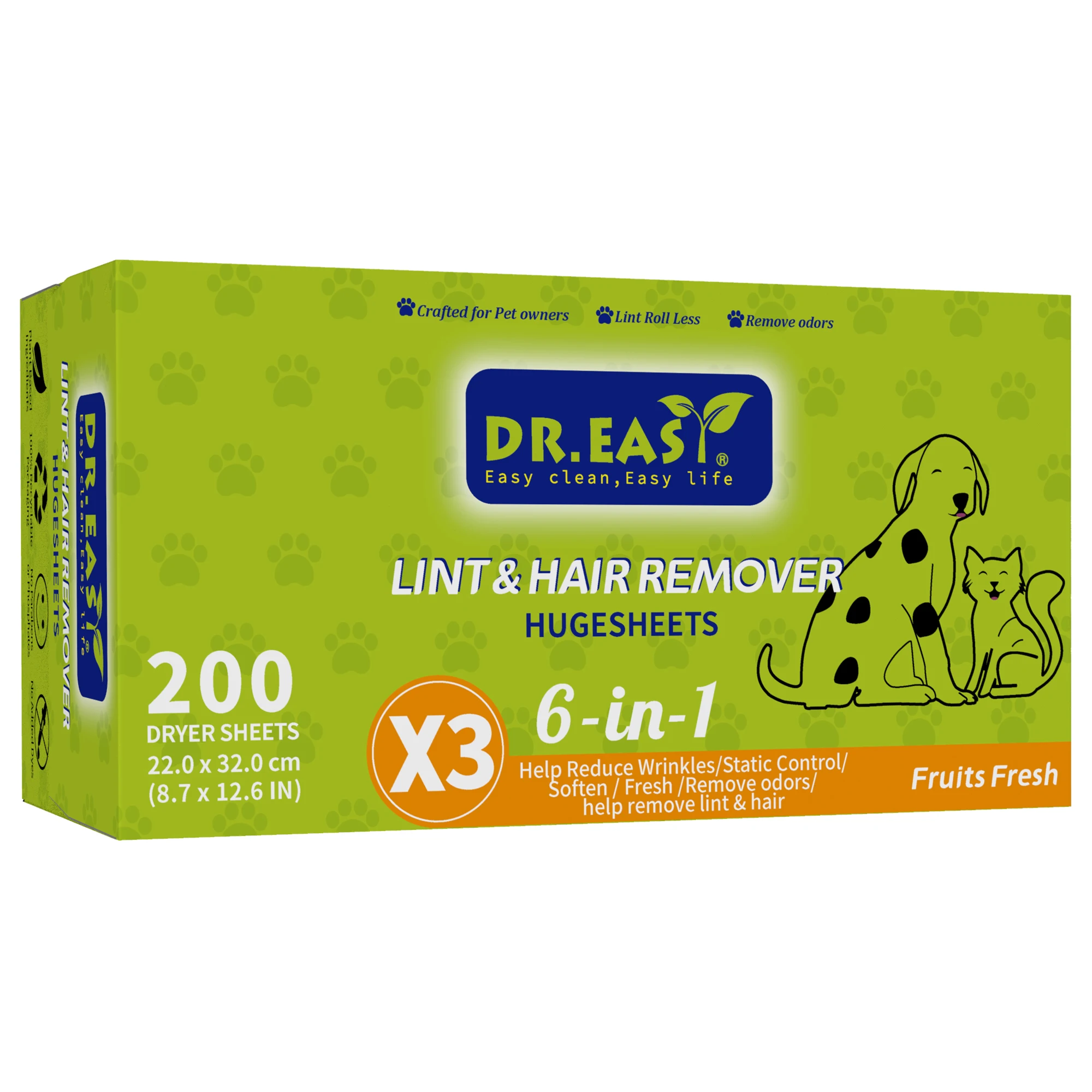 6-in-1 OEM/ODM Lint&Hair Remover Hugesheets Fabric Softener Dryer Sheets With Anti-static and Fresh Fragrance