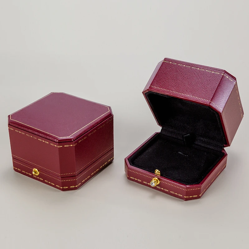 Zebo Luxury Red Custom Brand Leatherette Paper Ring Jewelry Packaging Box Set