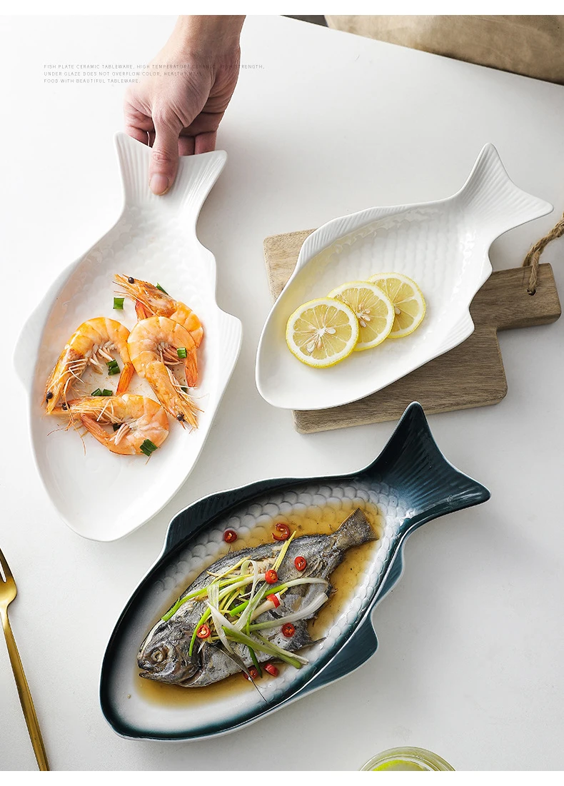 Creative Fish Shaped Plate Ceramic Serving Platter Fish Dish For