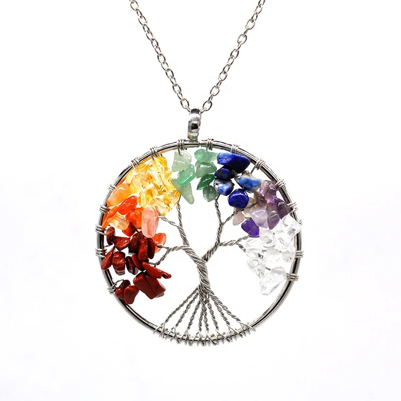 Handmade Jewelry Tree of Life Pendant Sliced Agate Stone Pendant Necklace