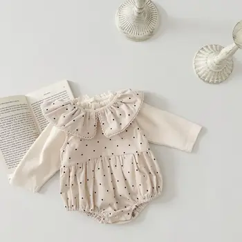 Spring and autumn baby romper polka dot corduroy vest baby girls lace sweet baby jumpsuit