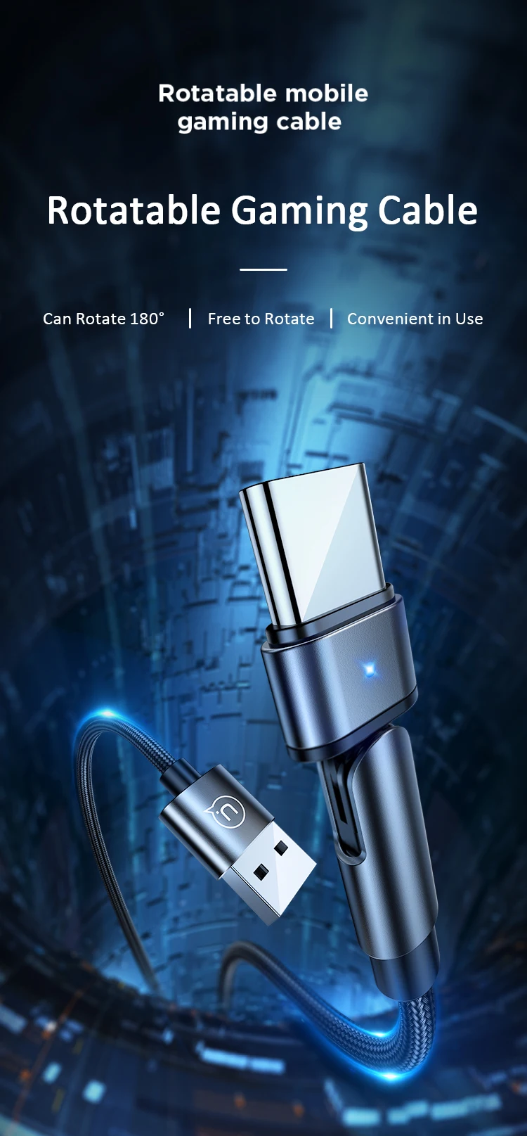 USAMS Aluminium Alloy U60 Type-C Rotatable Charging indicator USB Cable - ANKUX.COM
