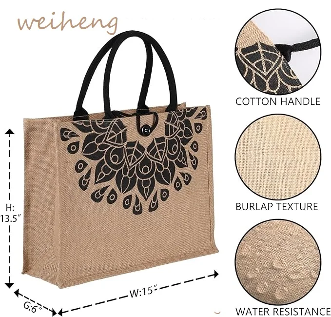 Factory Cheap Customized Printing logo Reusability High Load Capacity Women Small Shoulder Shopping Jute Tote Bag supplier